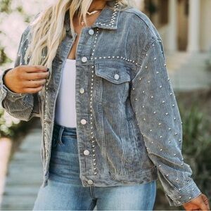 POL Studded Gray Corduroy Jacket Size S